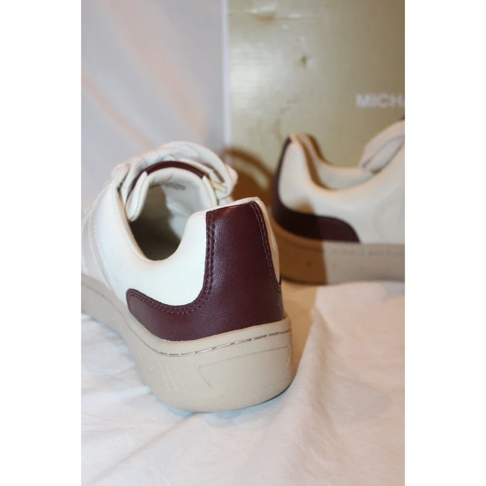 MICHAEL KORS Kai Lace Up Women's Faux Leather Sneakers White Burgundy NEW 7.5